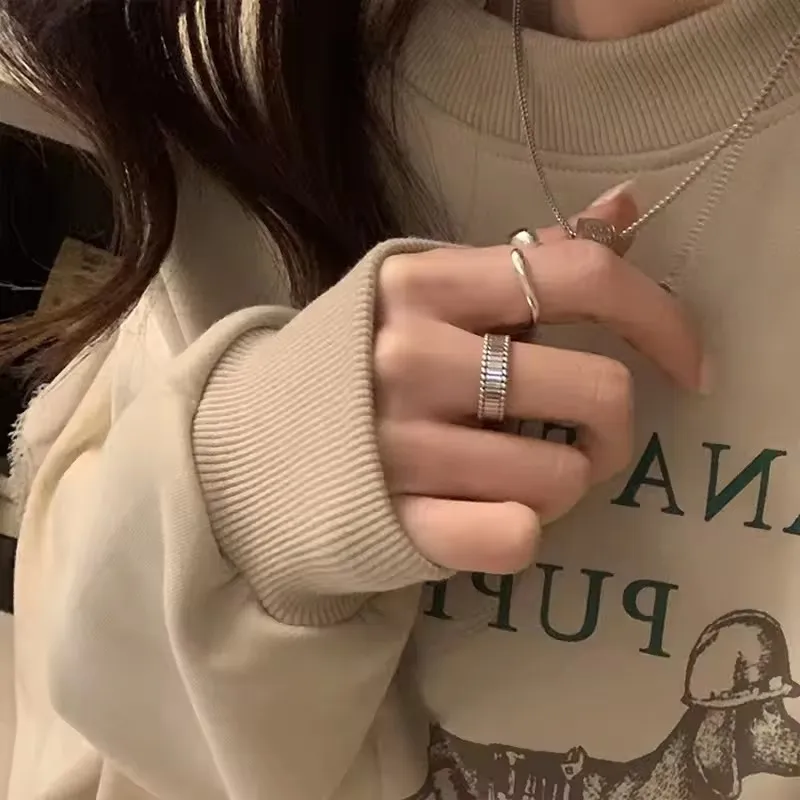 Girlbible 925 Sterling Silver Rings for Women Girl Hip Hop Vintage Couples Creative Strip Design Thai Jewelry Gifts Dropshopping