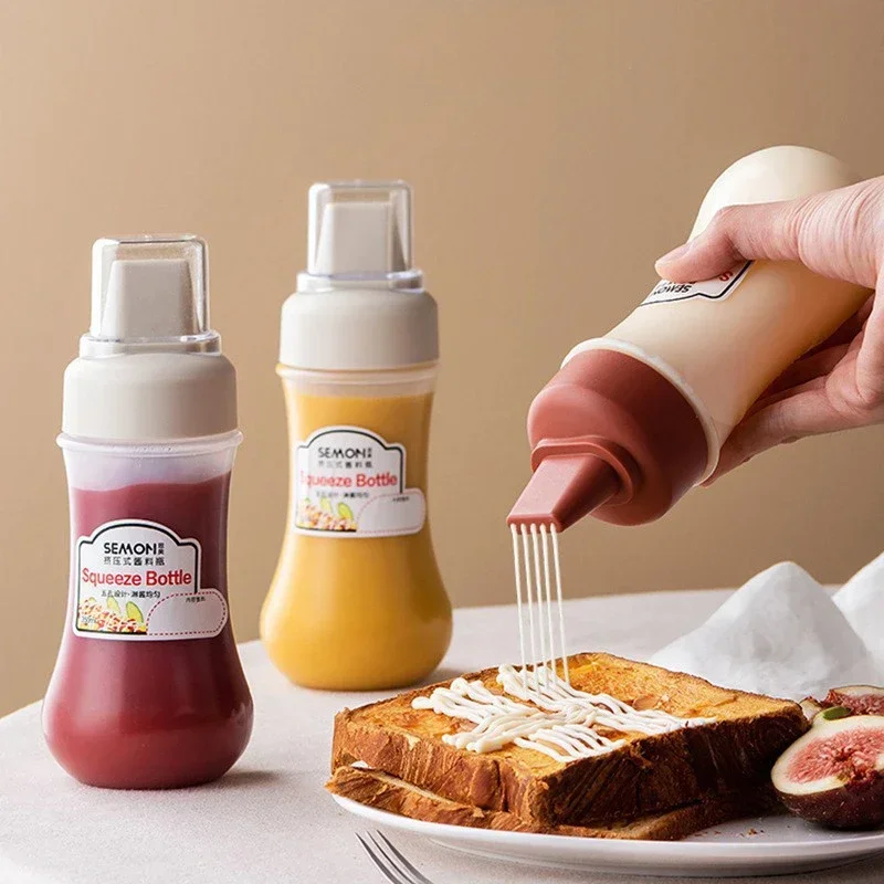 Botellas de condimento exprimibles con cubierta transparente, botellas de aceite de oliva, salsa de mostaza, Ketchup de cocina, 5 agujeros, 350ml