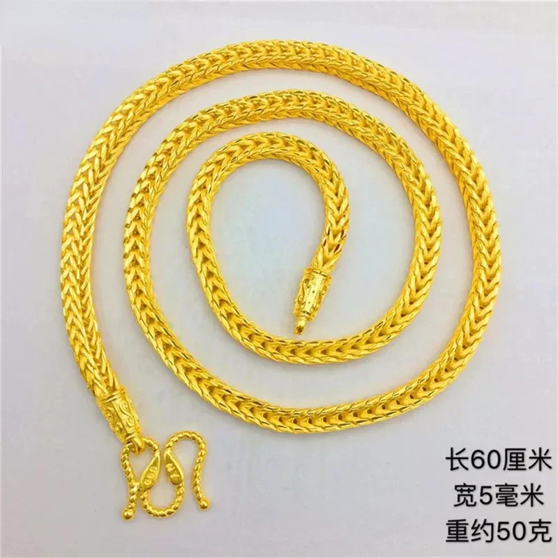 

Luxury Thailand Sand Gold Necklace Thick Snake Bone Yellow Gold Color Chain Necklace For Men Wedding Engagement Jewelry Gifts