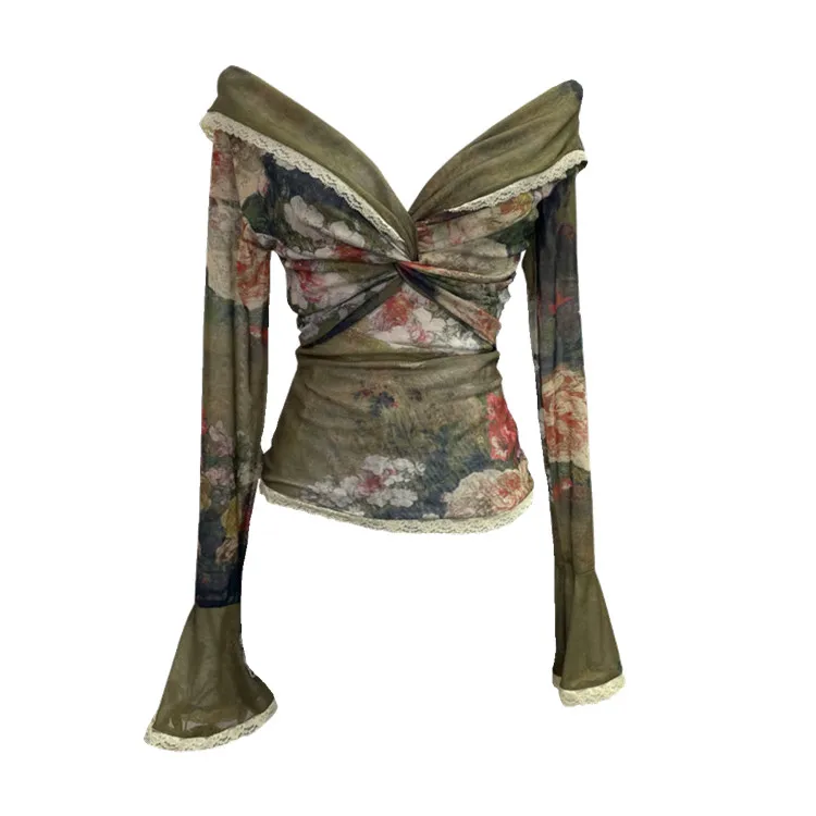 

Футболка с базовым слоем для похудения, картина маслом, пикантный топ для девочек, женский топ больших размеров, весна-лето, цветочный принт с растительным рисунком