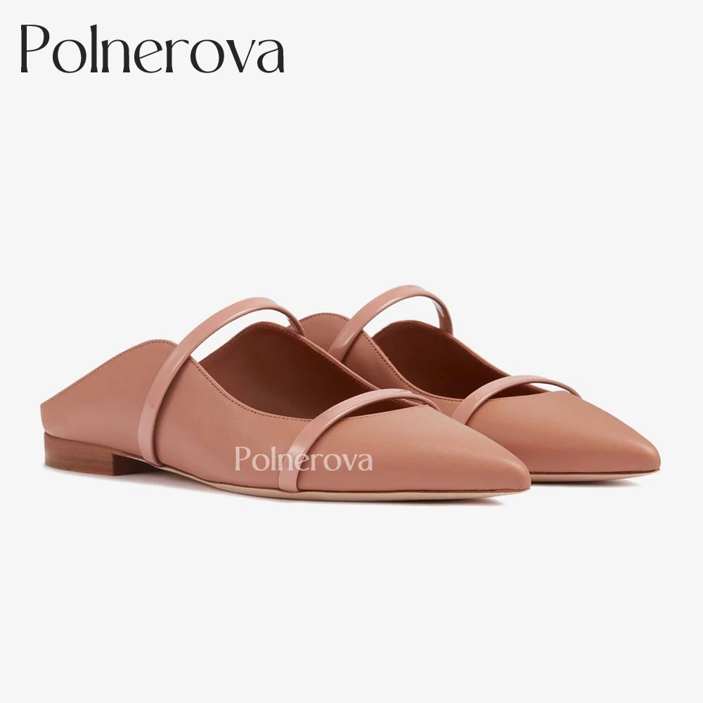 Mules plates pointues pour femmes, pantoufles de style designer classique, chaussures plates concises pour banquet, pantoufles en cuir élégantes