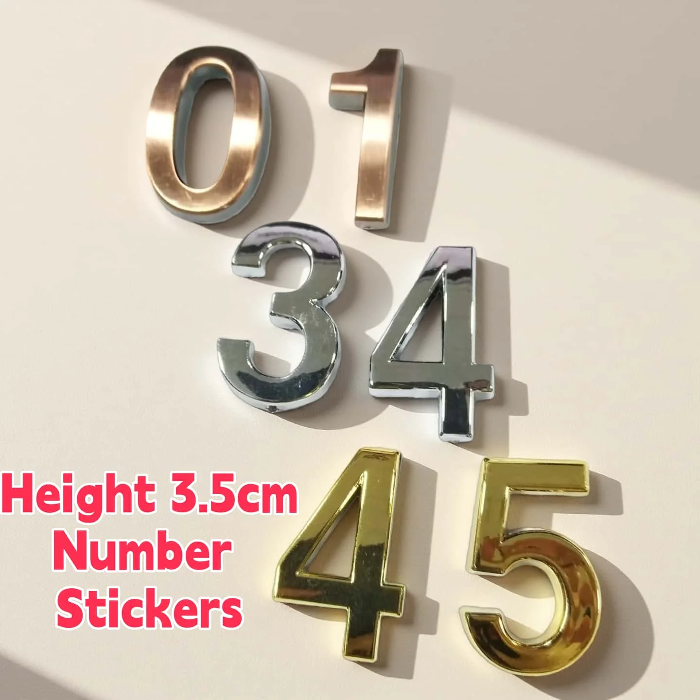 

House Number Sticker 35mm ABS Plastic Door Plate Digit Silver/Golden/Red Copper Self-Adhesive Apartment Hotel Address Sign Label