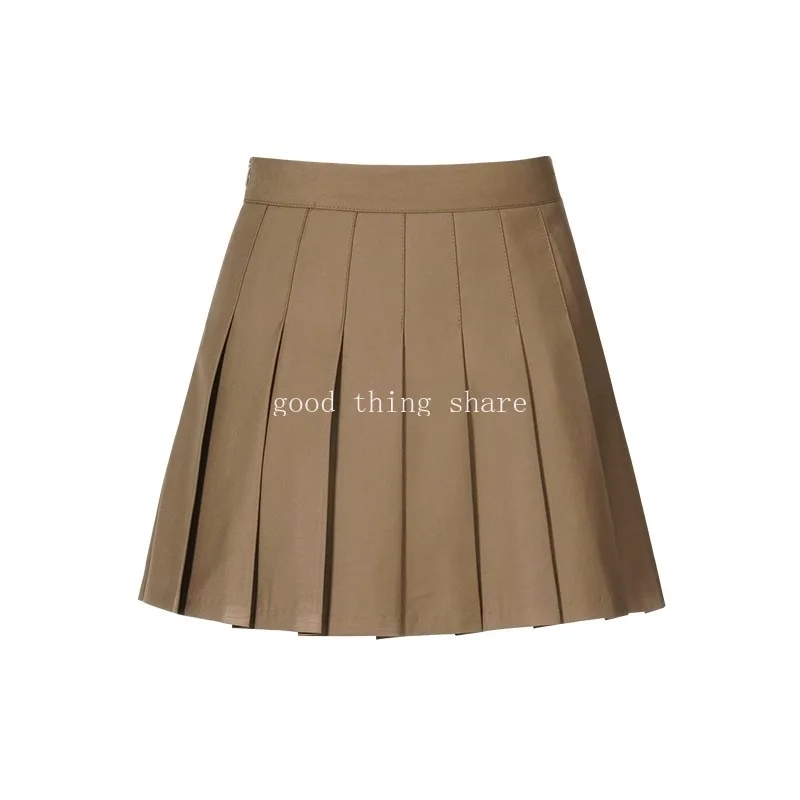 

Khaki Pleated Skirt High Waist A- line Slimming Sexy Anti-Emptied Short Skirt Hot Girl Suit Skirt