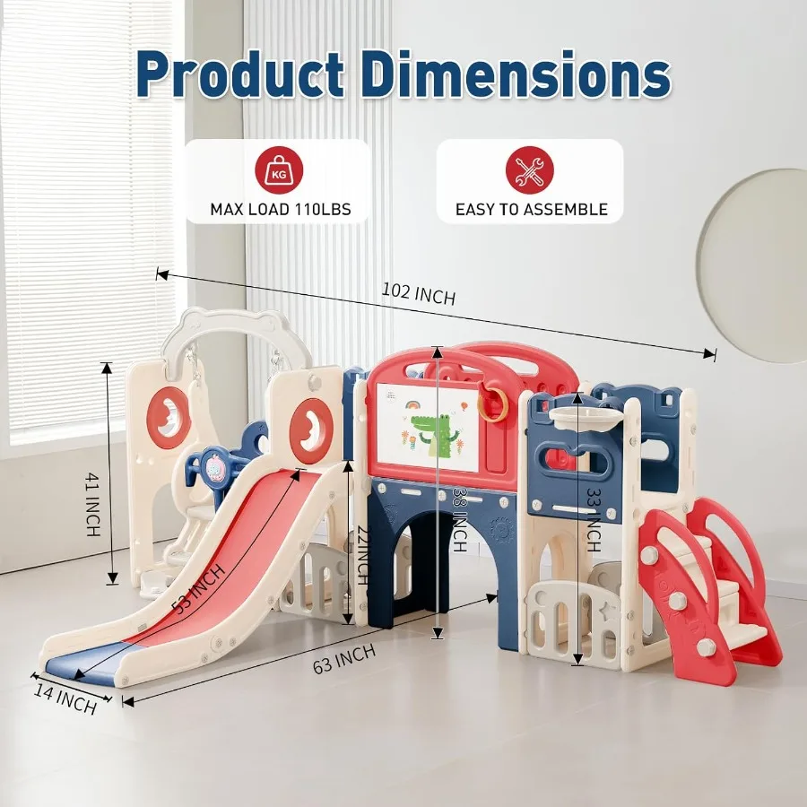 مجموعة لعب للأطفال الصغار في الهواء الطلق مع أرجوحة لمدة 1-3 سنوات مجموعة أرجوحة ملعب داخلية ومنزلق مع نفق متسلق وطوق كرة السلة