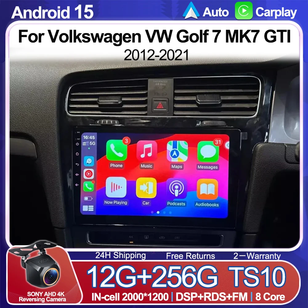 Android 15 Carplay Stereo For Volkswagen VW Golf 7 MK7 GTI 2012-2021 RHD Auto Car Radio Multimedia GPS Video Player Navigation