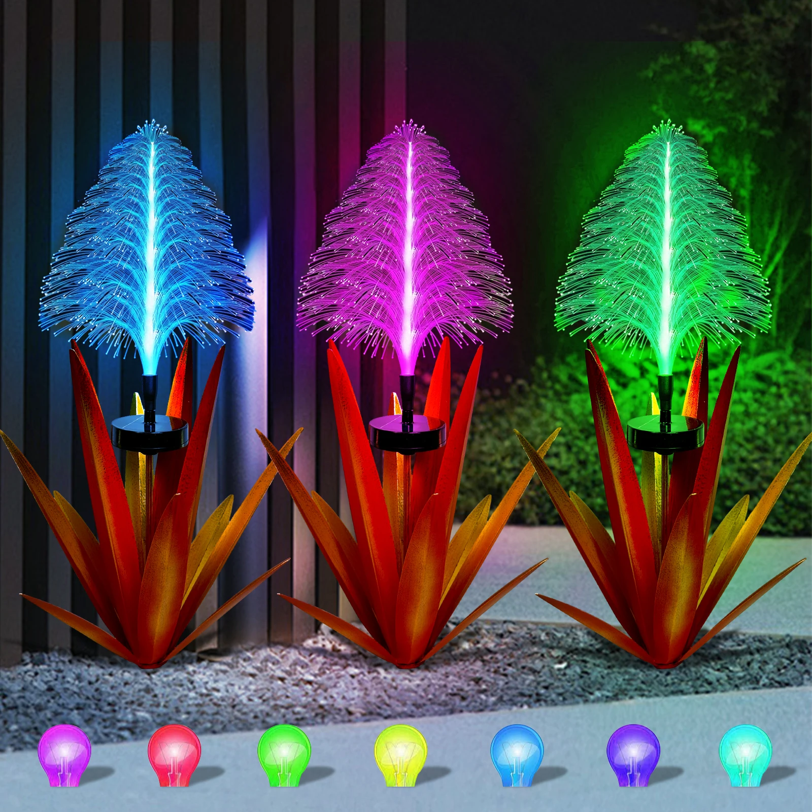 1피스 태양광 금속 아가베 정원 장식 조명, 태양광 섬유 갈대 아가베, 12잎 헤비듀티 금속 대형 두꺼운 인공물