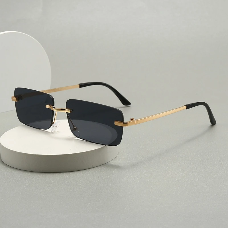 

Vintage Small Square Sunglasses Unisex, High-end Rimless European Hip Hop Fashion Trendy Sun Glasses