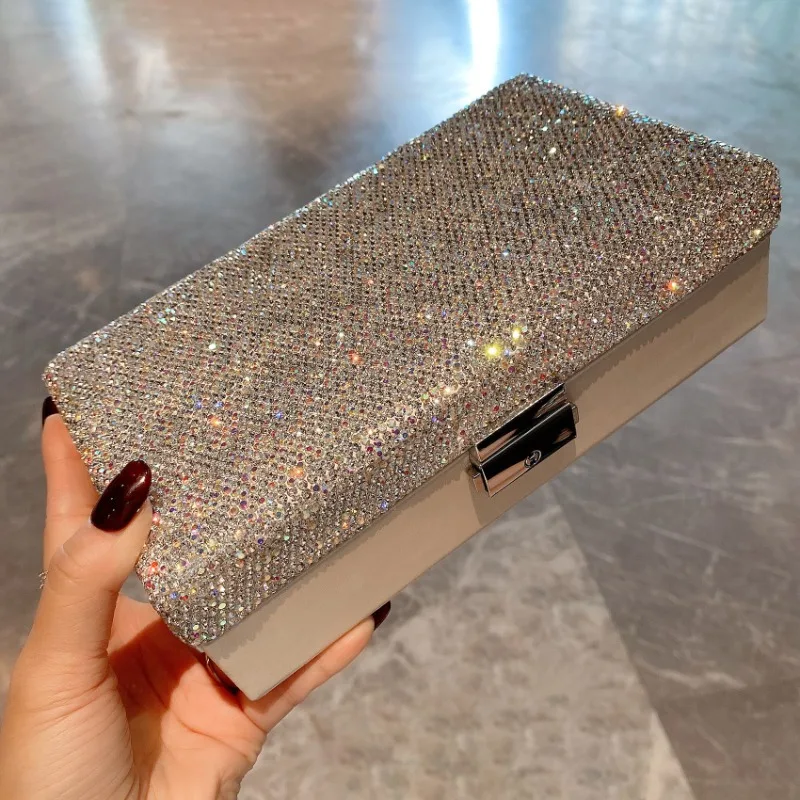 Luxury Jewelry Box Large Capacity Jewelry Storage Boxes Diamond Inlaid Portable Necklace Ring Earring Organizer Box with Buckle