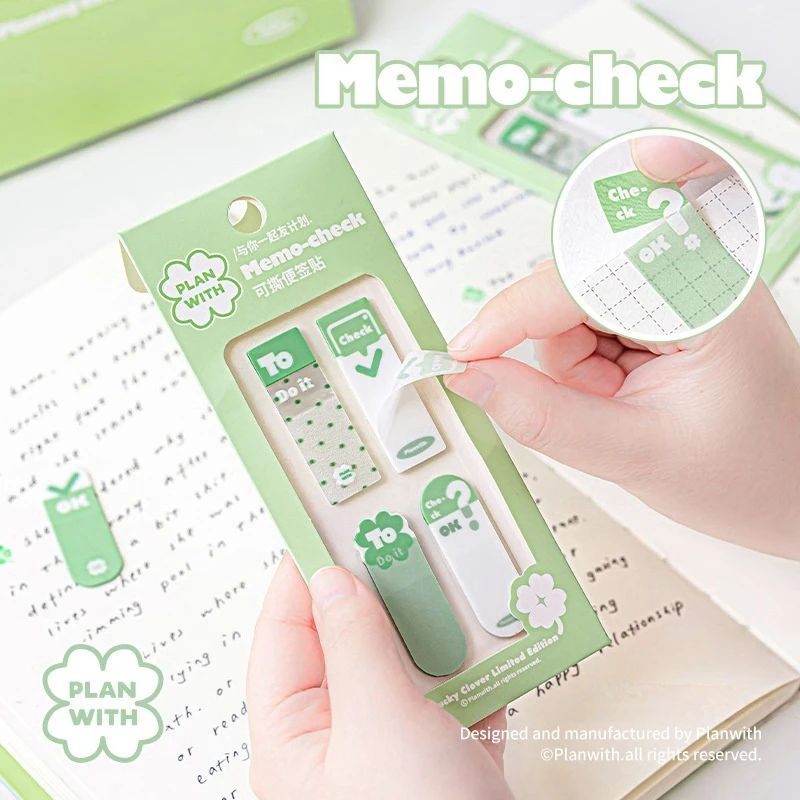 120pcs Clover Theme PET Check Memo Peelable Sticky Note Key Note Marker Study Index Stickers Task Marker Sticker School supplies