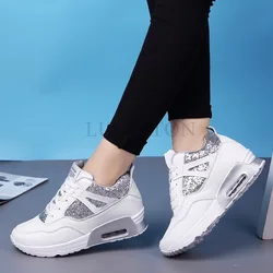 Air Cushion Thick Sole Sloping Heel with Raised Height Outdoor Travel Shoes Breathable Comfortable Casual Women Sports Shoes