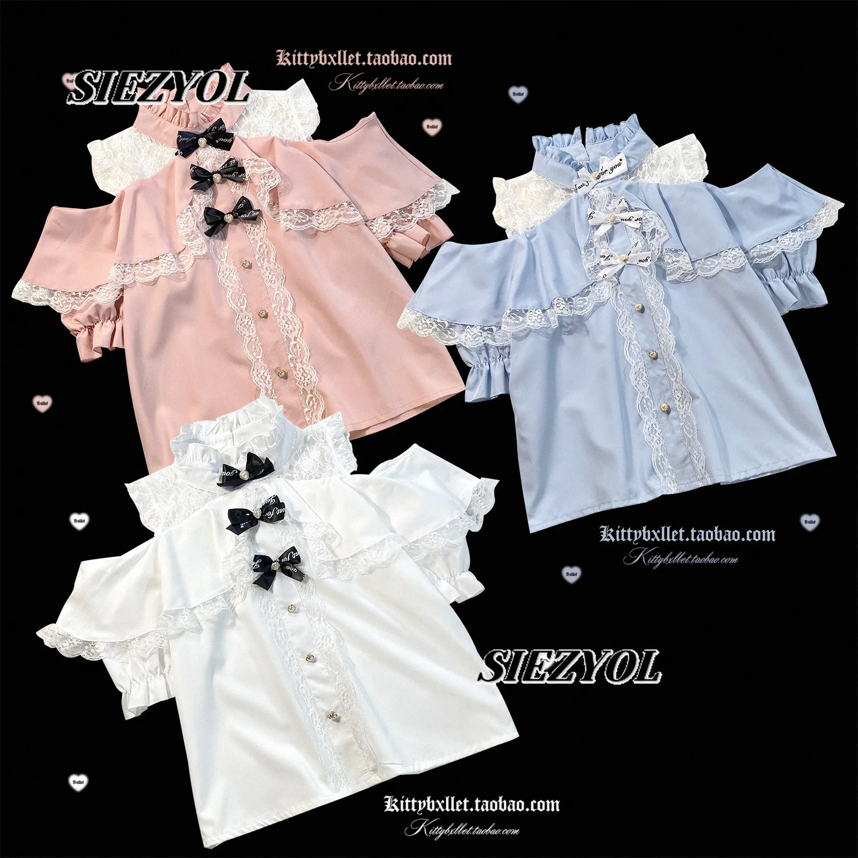 Sweet Girls Tops Summer New Arrival Original Easiest for Match Stand Collar Blouse Bows Lace Off-shoulder Short-sleeved Shirt