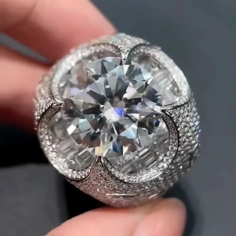 Real 14K White Gold 5CT Round Cut Lab Grown Diamond DEF VS CVD HPHT IGI 4/3 Diamond Engagement Ring For Men Handmade Jewelry