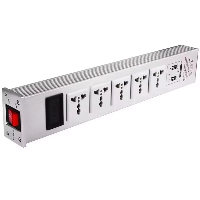 

5-position Socket 15A 50-60KHz Hi-End Hifi Theater Audio AC Power Filter Audio Noise Power Conditioner Power Purifier With USB