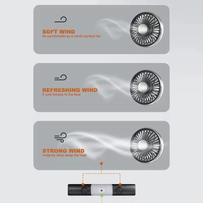 Car Fan Cooling Dual Head Type-c Usb Car Fan 3 Speeds Adjustable Auto Cooler Air Fan With LED Lights Car Accessories
