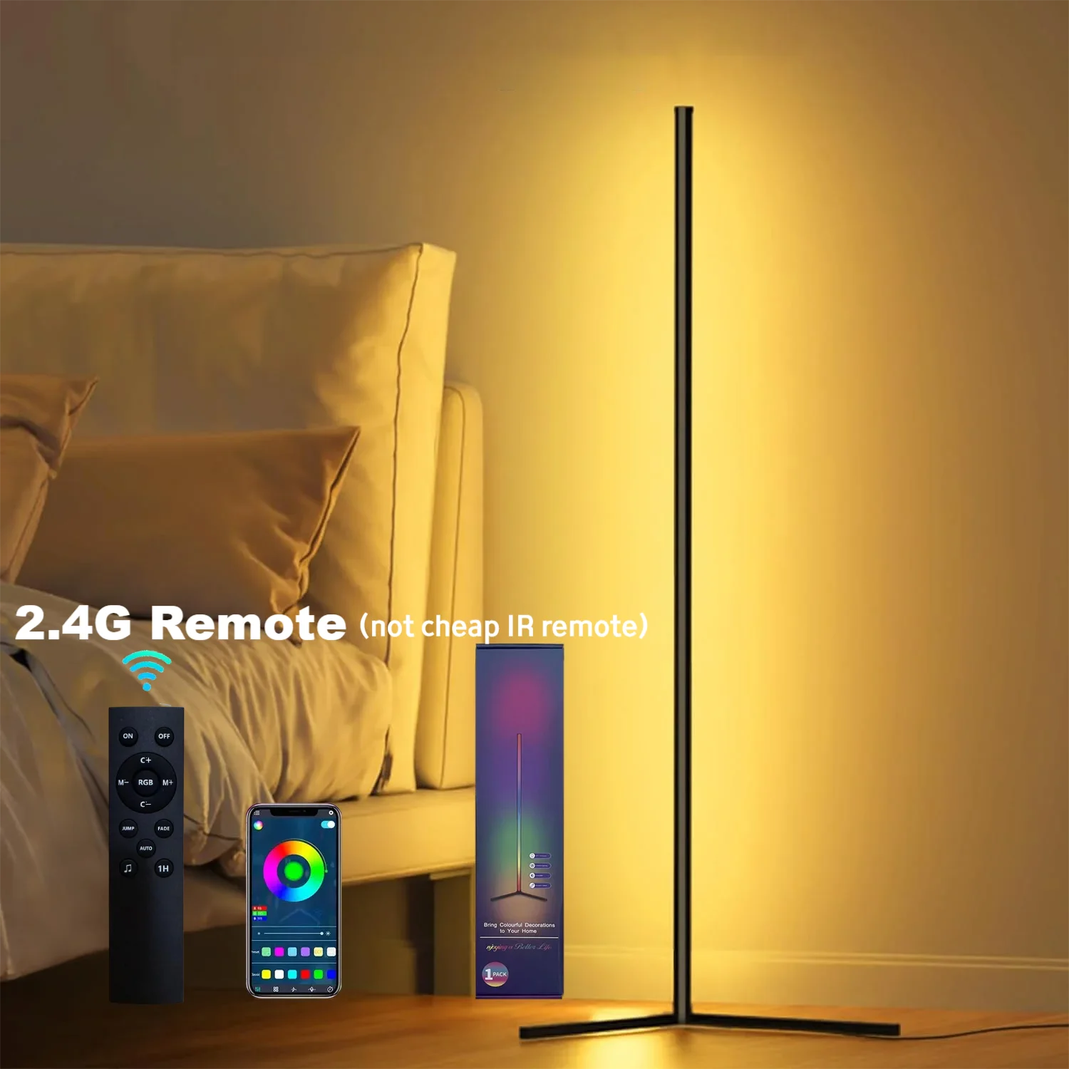 

Светодиодный торшер RGB, светодиодный угловой светильник работает умный современный торшер с синхронизацией музыки и 16- миллионов цветов DIY Торшер