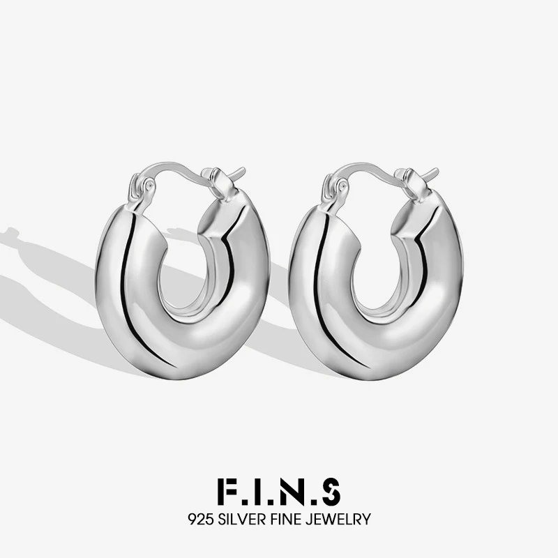

F.I.N.S Minimalist Style Pure S925 Sterling Silver Earrings for Women Geometric Round Wide Hoop Ear Fine Jewelry Accessories