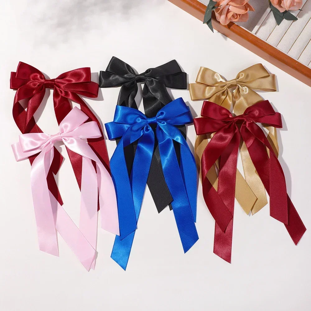 2Pcs/Set Elegant Bowknot Ribbon Long Tassel Hair Clip for Women Fashion Hair Clip Ponytail Clip Party Headwear Hair Accessories