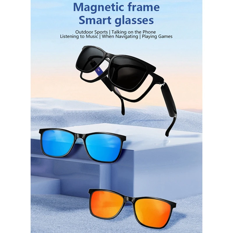 Magnetic Smart Glasses with Blue Light Filtering & Polarized Lenses Voice Assistant, UV400 Protection Polarized Gray-A10G