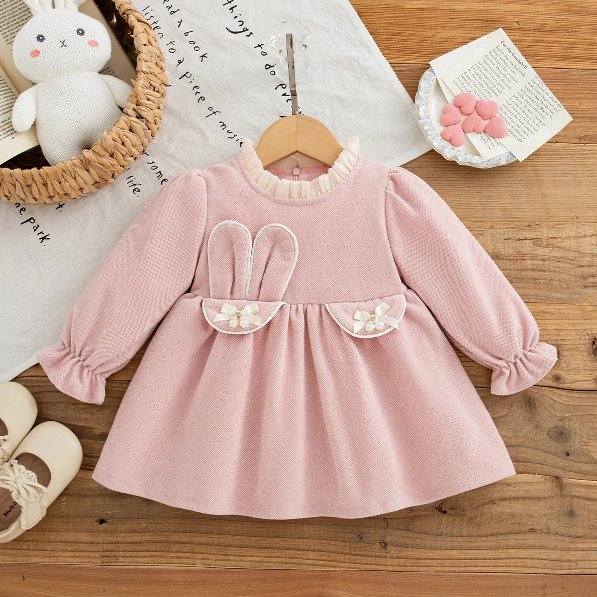 Autumn New Sweet Pearl Bow Baby Girl Dress Red Christmas Party Children'S Clothing (9 Months -3 Years Old)