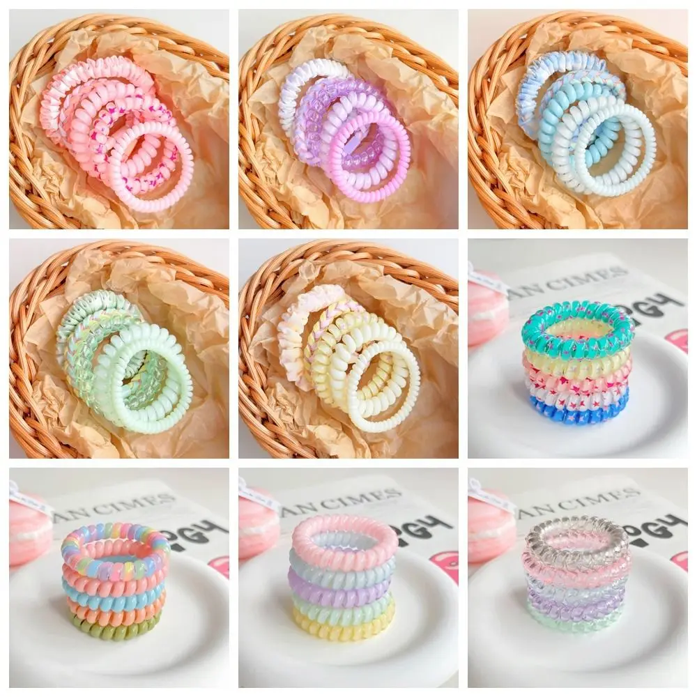 Ikat rambut Spiral banyak warna, cincin rambut elastis manis, ikat rambut Scrunchies warna-warni, tali rambut telepon untuk wanita