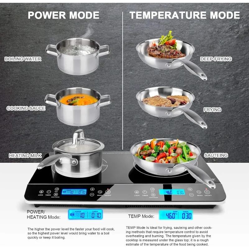 Cocina de Inducción doble portátil LCD, estación Digital, Sensor de quemador de superficie, cocina táctil, 1800W