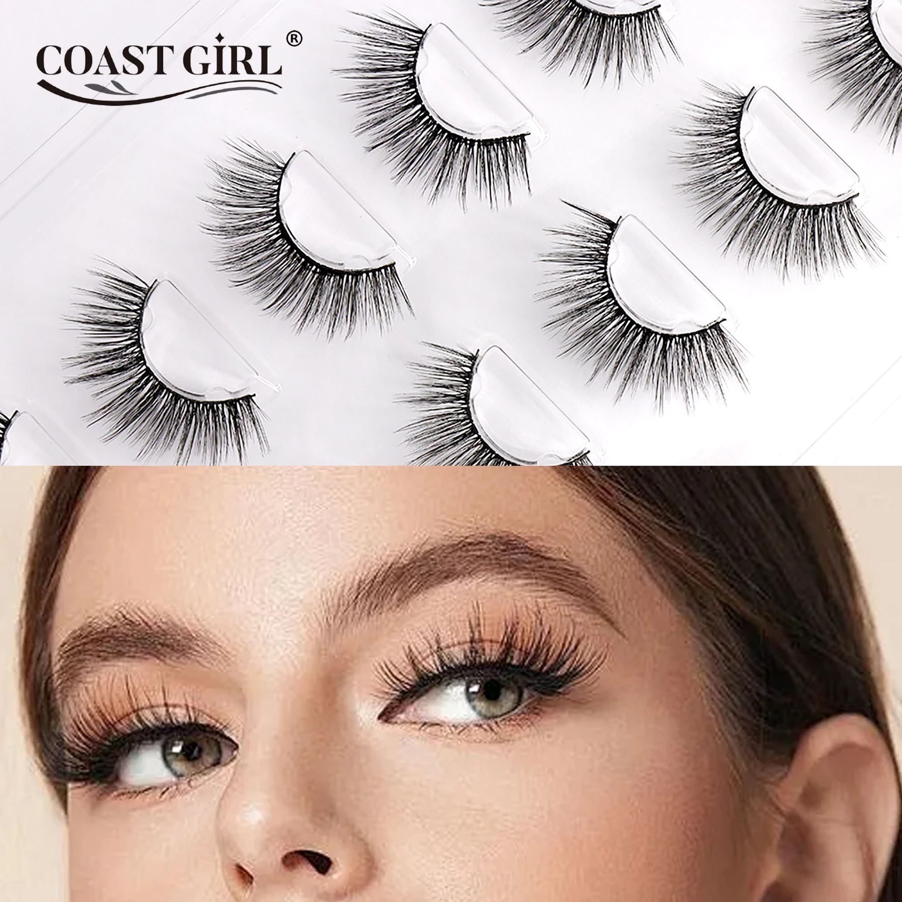 COAST GIRL 7 Paar 3D-Kunstwimpern mit Vollstreifen – natürliche, weiche und voluminöse, handgefertigte Kunstnerzwimpern, wiederverwendbar für den Alltag