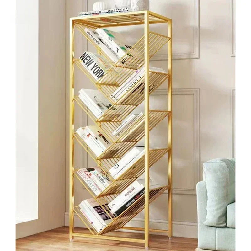 Modern Metal Bookcase for Study Room Simple Golden Tree-shaped Multi-layer Bookcases Light Luxury Design Bookshelf for Classroom