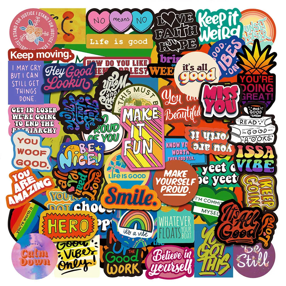 50 Stück Motivierende und Personalisierte Englische Spruch-Graffiti-Aufkleber für Fahrrad, Notizbuch, Federmäppchen, DIY-Dekorationen, Spielzeug, Geschenk
