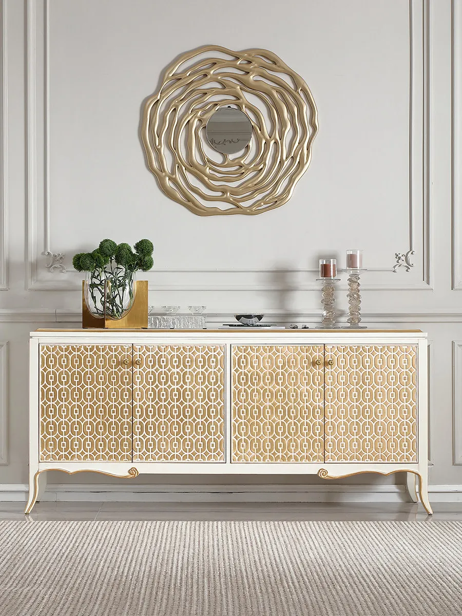 CX light luxury solid wood storage, dining side cabinet European-style villa hall art cabinet