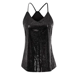 2024 Women's New Summer Fashion Vest Tops Shiny Sequins Camisole Tank Tops Sleeveless Sexy Mardi Gras Party Nightclub Outfit