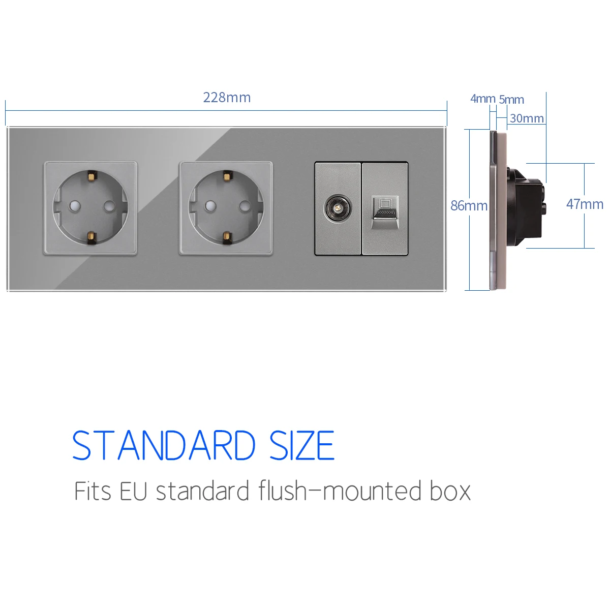 Bingoelec EU Standard Triple Wall socket TV Computer Internet Rj45 network connector Glass Panel White Black Home Improvement