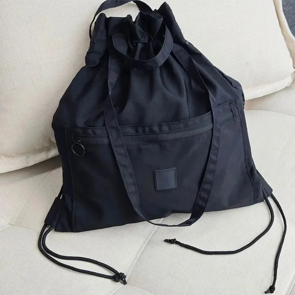 

AL Sport Double Drawstring Backpack Black Utility Tote Bag Back Pack Yoga Outdoor Commuting Sports Storage Bag Yoga Sports Bag