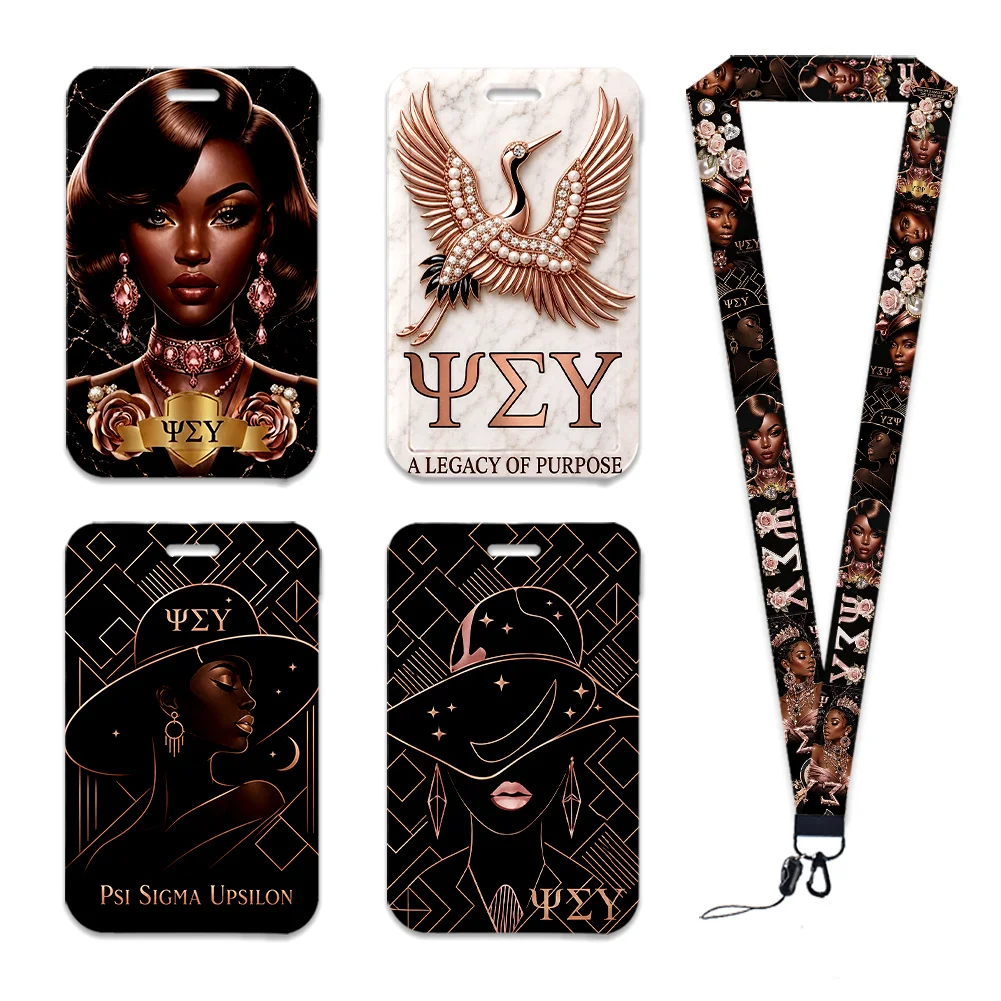 Sorority Psi Sigma Work Card Holder Work Access Name Badge with Keychains Student Id Card Lanyard Holder Accessories