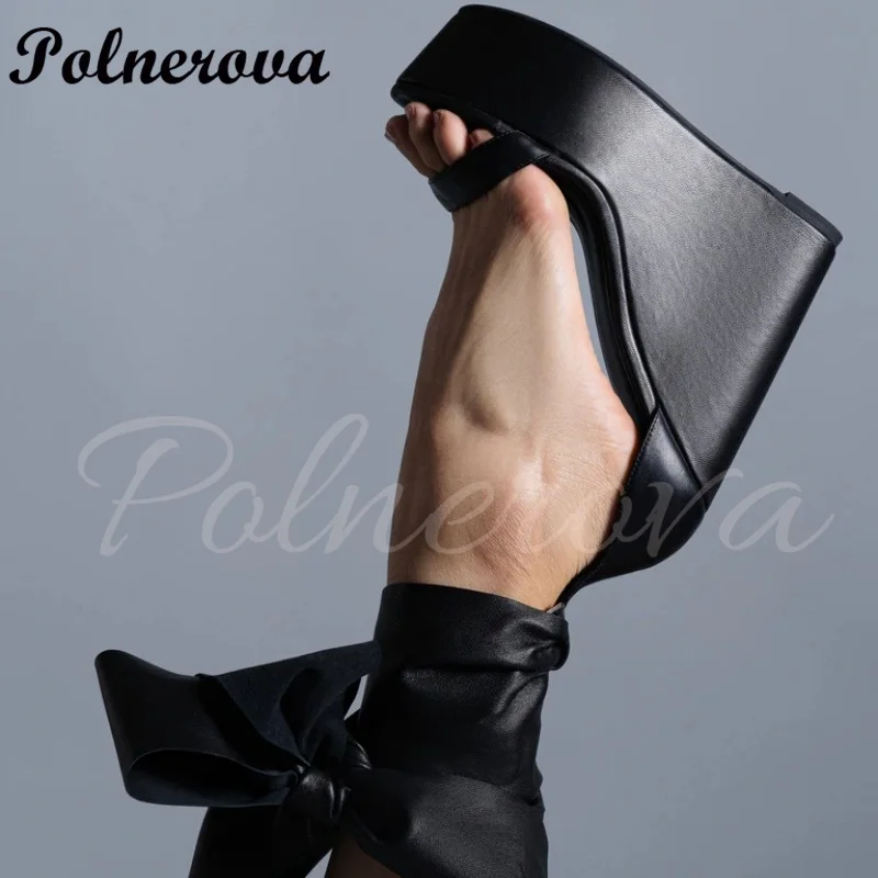 

Bowtie Wedge Heels Sandals for Women Platform Lace Up Pumps Summer Elegant Women Shoes Designer Sandalias De Mujer Verano