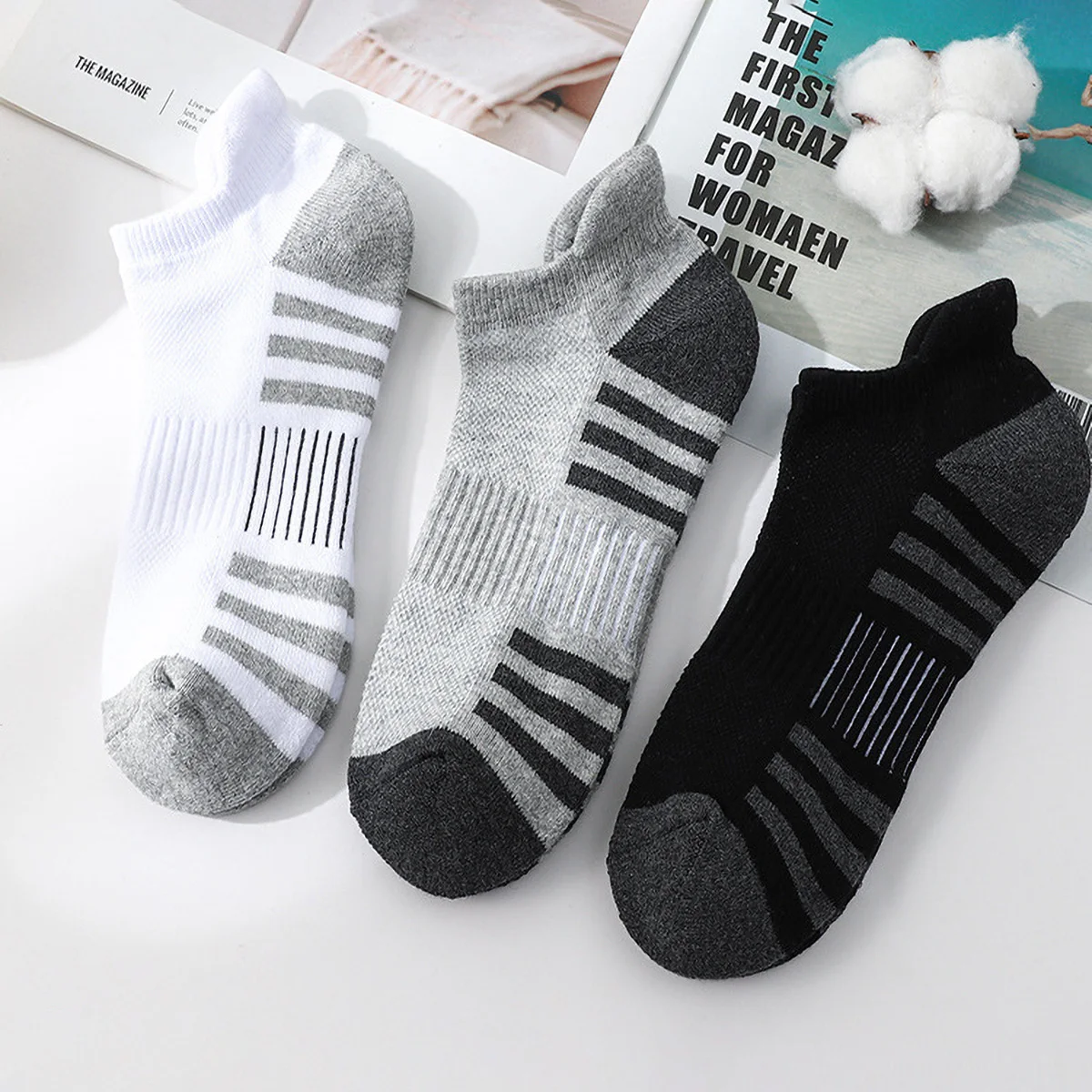 5 Pairs Unisex Ankle Athletic Running Socks Low Cut Sports Socks Breathable Cushioned Tab Socks for Men and Women