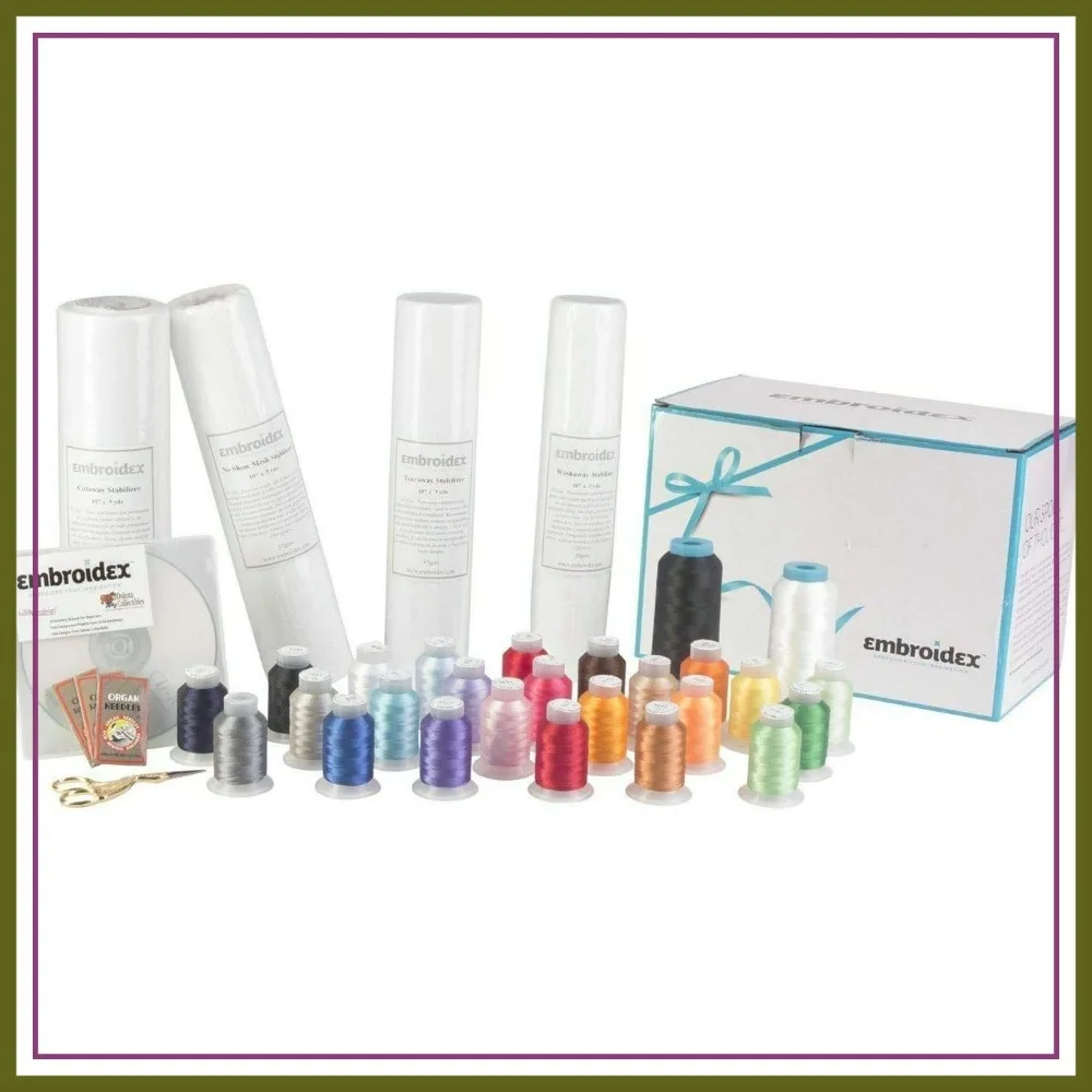 

Embroidery Machine Starter Kit: Thread, Stabilizer, Bobbin Needles & Bonus Designs CD