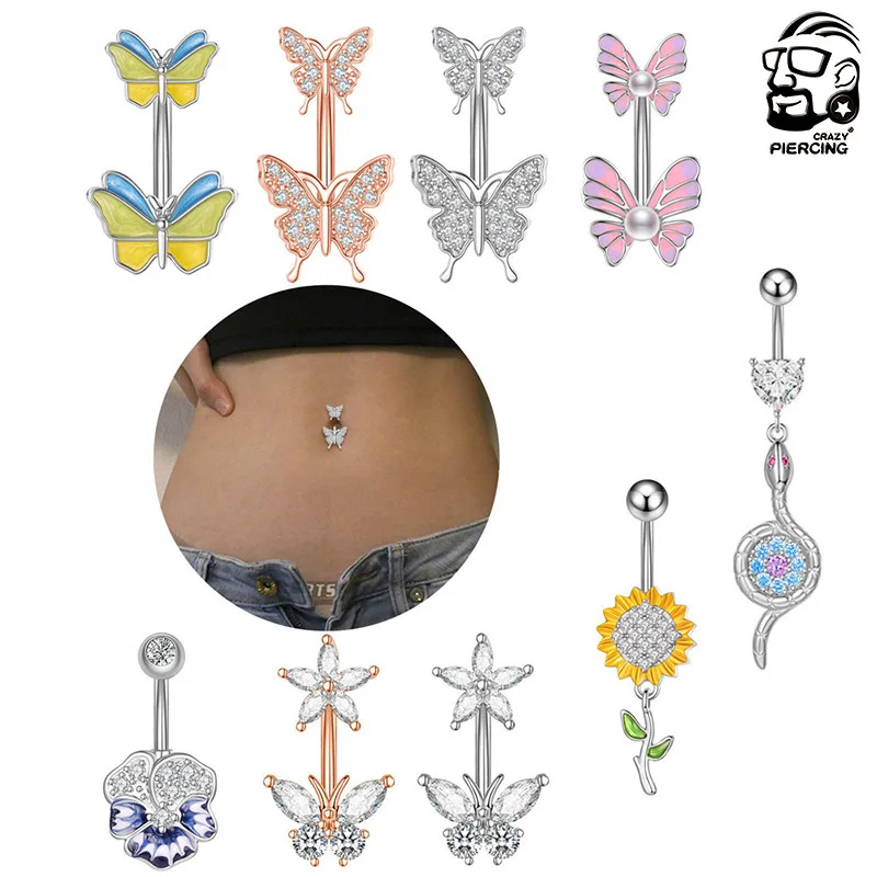 1PCS Butterfly Belly Button Rings Sunflower Navel Piercing Ring Navel Button Piercing Body Belly Piercing Jewelry 316L steel