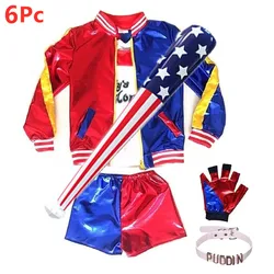 6Pcs Set Halloween Cosplay Clown  Sexy Ladies Outfits Trendy Sets Jacket Shorts Gloves Outfits for Party Gift Halloween