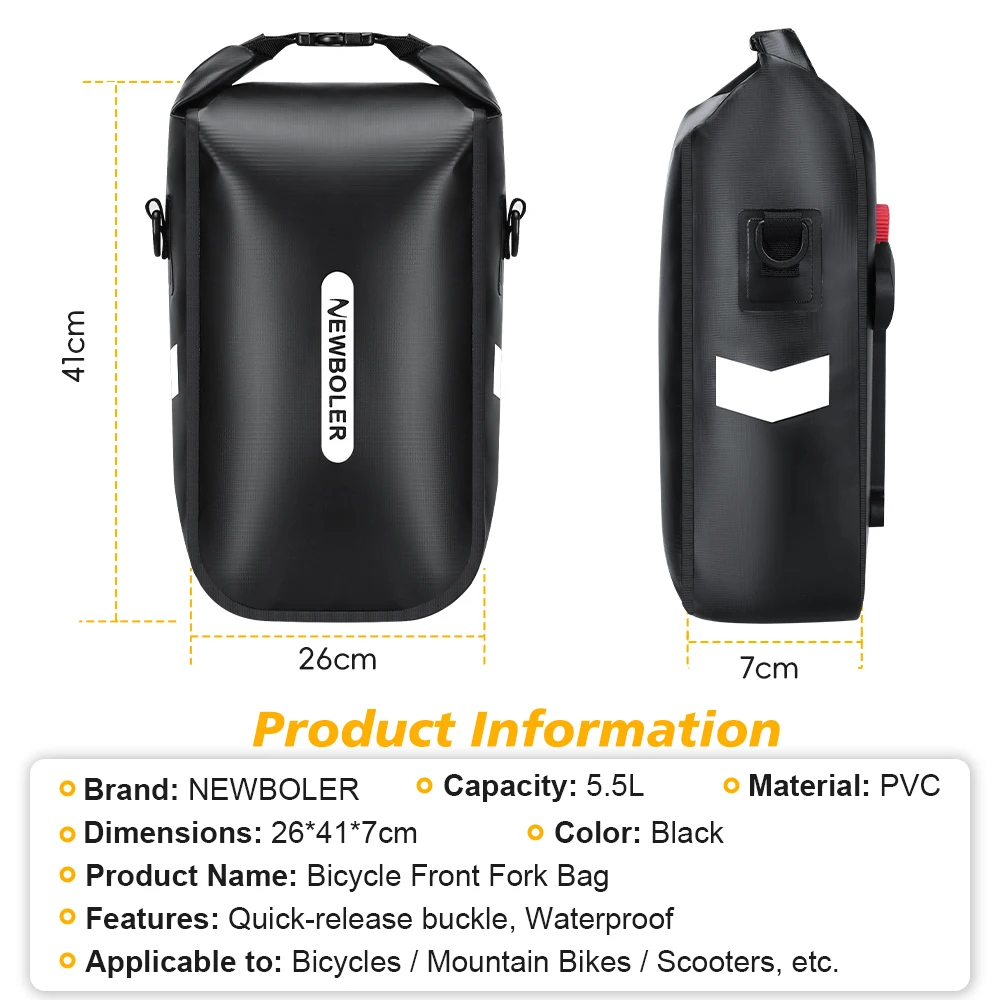 NEWBOLER 5,5L 10L Wasserdichte Fahrrad-Gabeltasche Schnellverschluss Fahrrad-Gepäckträgertasche Fahrradtasche Fahrradzubehör – Detail 2