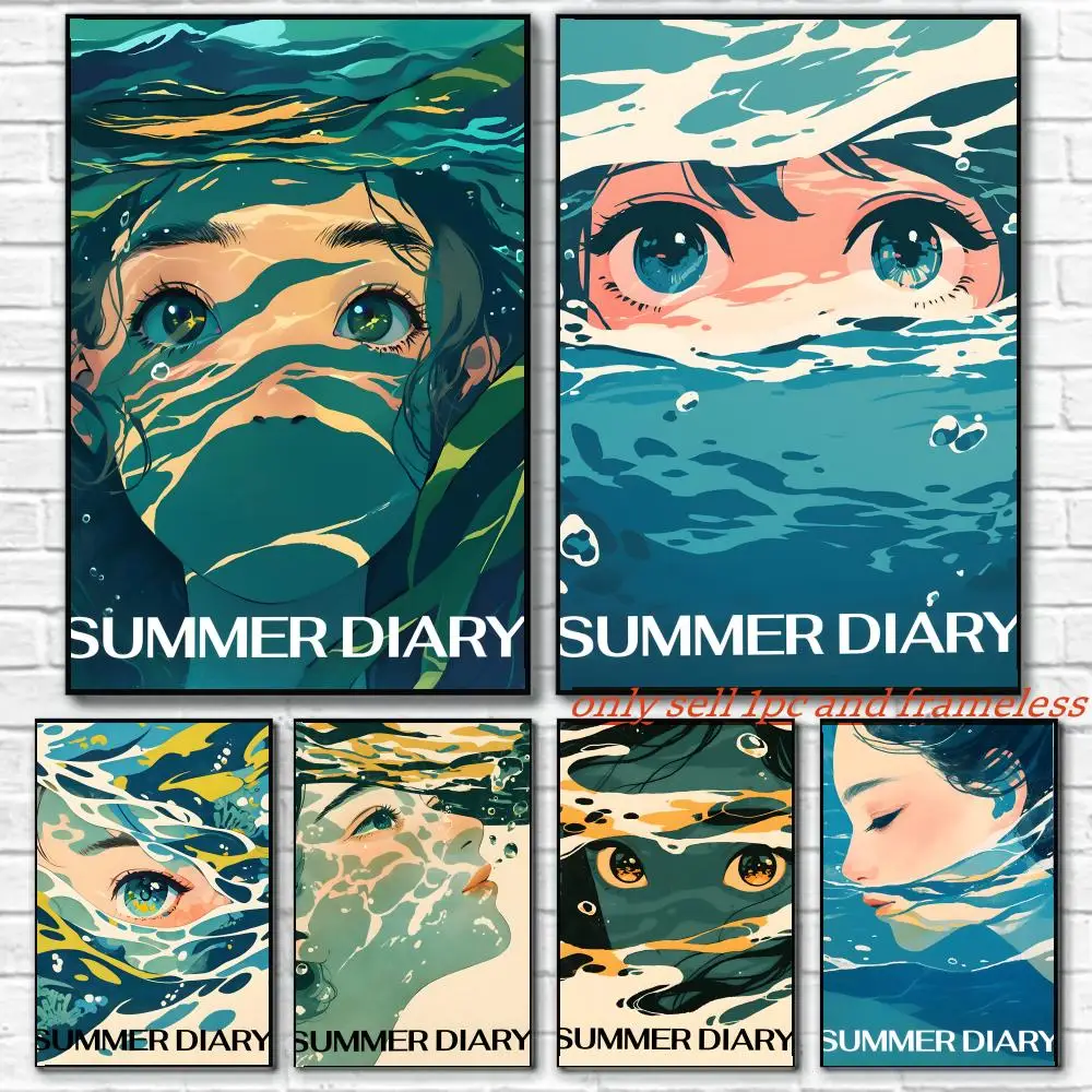 Summer Diving Girl Wave Picture Album-Beautiful Poster Wall art poster paintings are suitable for clubs living rooms and bedroom