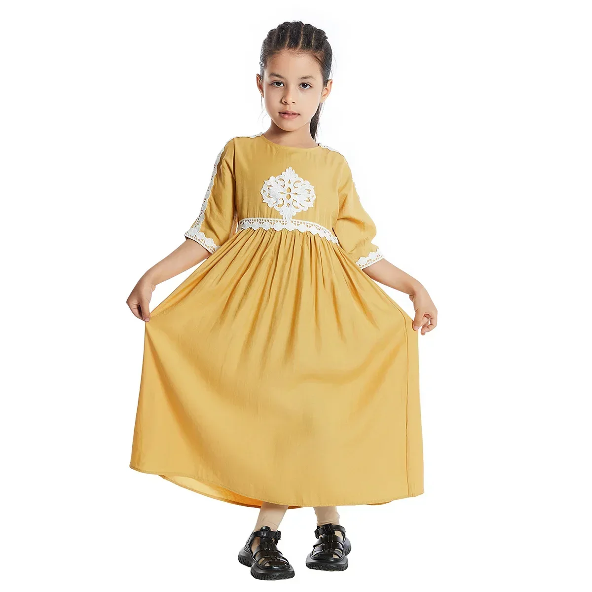 Ramadan Fashion Muslim Children Abaya Summer Girl Maxi Dress Long Robe Gowns Kimono Cute Jubah Middle East Arab Islamic Clothing