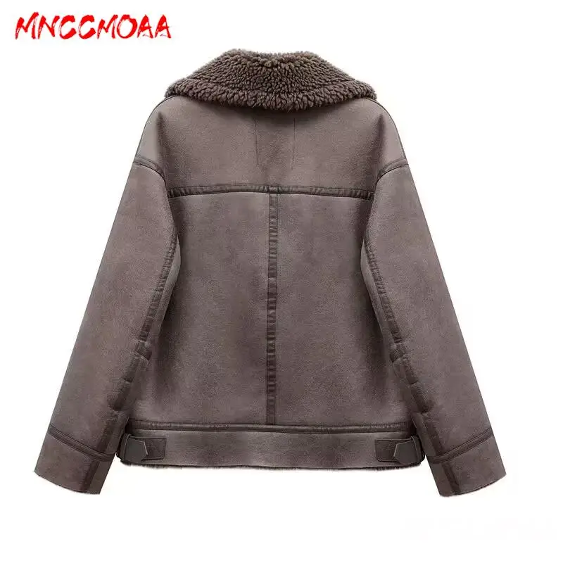 MNCCMOAA di alta qualità inverno donna moda Vintage spessa calda lana d'agnello giacca in ecopelle cappotti donna Casual allentato Outwear