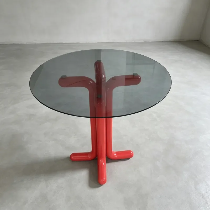 Modern Minimalist Round Dining Table Tempered Glass Top Small Apartment Furniture Medieval Style Cafe Milk Tea Shop Decor
