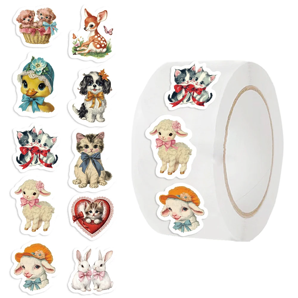 

500pcs/roll Cute Cartoon Retro Animals Stickers Kids Reward Sticker Gift Suitcase Phone Guitar Funny Graffiti Decals Decoration