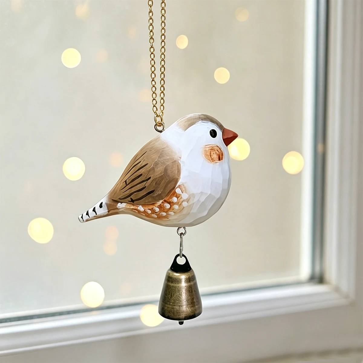 1Pc Hanging Wind Chime, Unique Hand-Carved Wooden Bird Statue Ornament, Painted Wooden Bird Sculpture, Home Decoration, Hanging Decoration, Outdoor Garden Decoration, Exquisite Craftsmanship, Unique Holiday Gift, Thanksgiving, Mother's Day, Christmas Decoration, Doorbell Decoration
