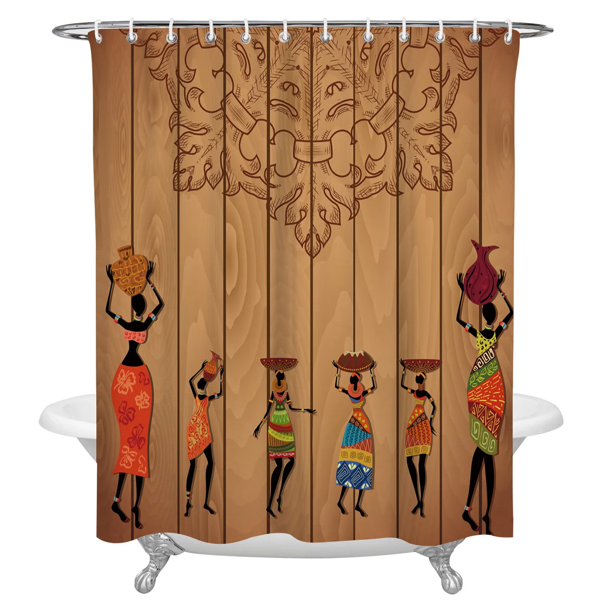 African Women National Culture Waterproof Bathroom Decoration Shower Curtain Printed Bathtub Curtains Bathroom Accessories