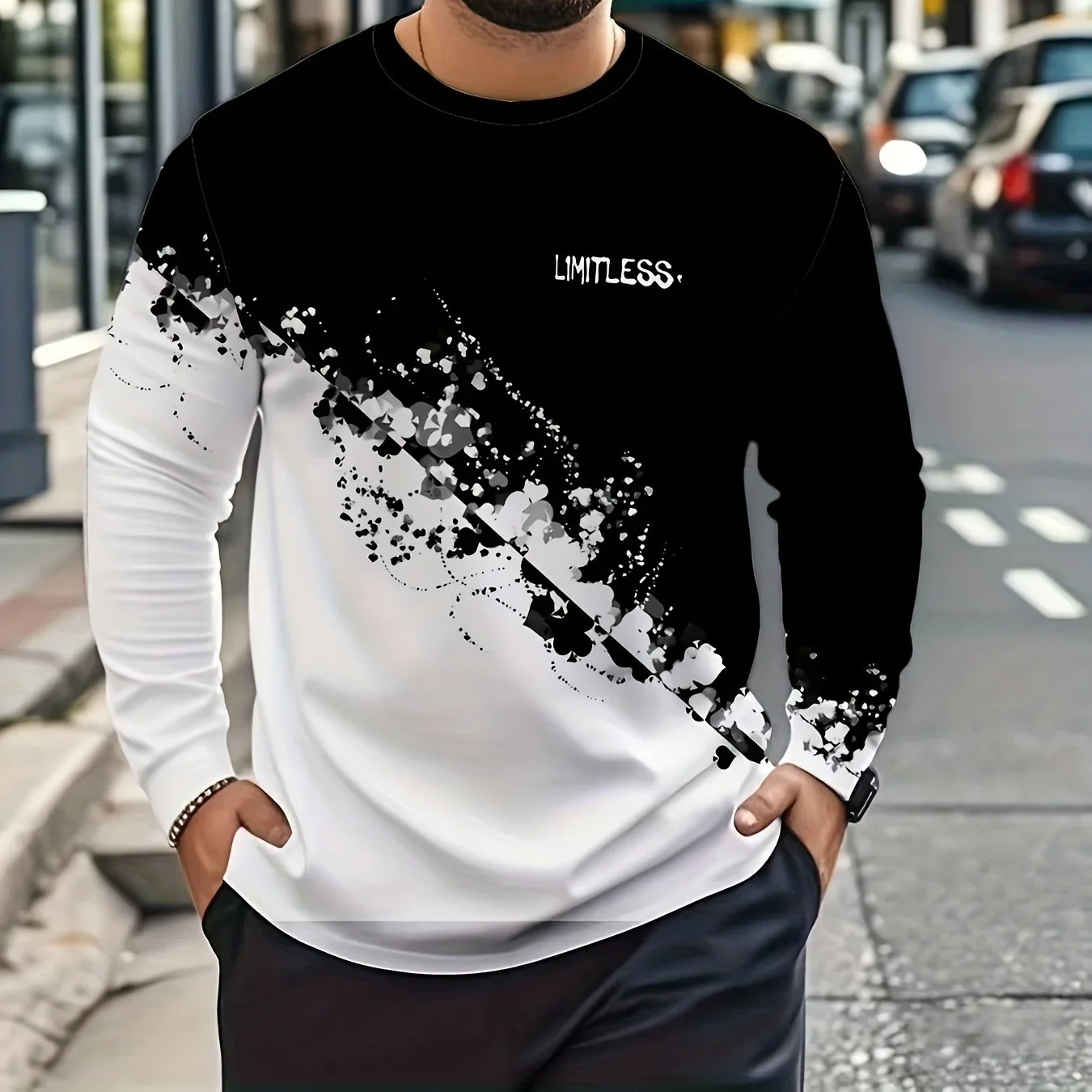 

Men's Fashion Hot-selling 3D Printed Fast-drying Breathable Top, Sports and Leisure Crew Neck Motorcycle Long-sleeved T-shirt