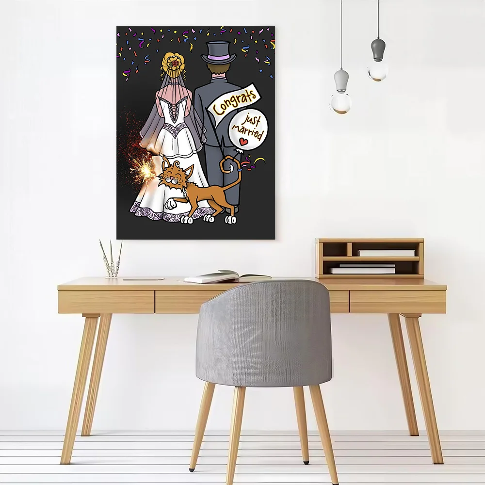 Congrats Just Married Canvas Wall Arts Poster Customizable Pictures Printing for Room Decorative Picture Personalized Painting