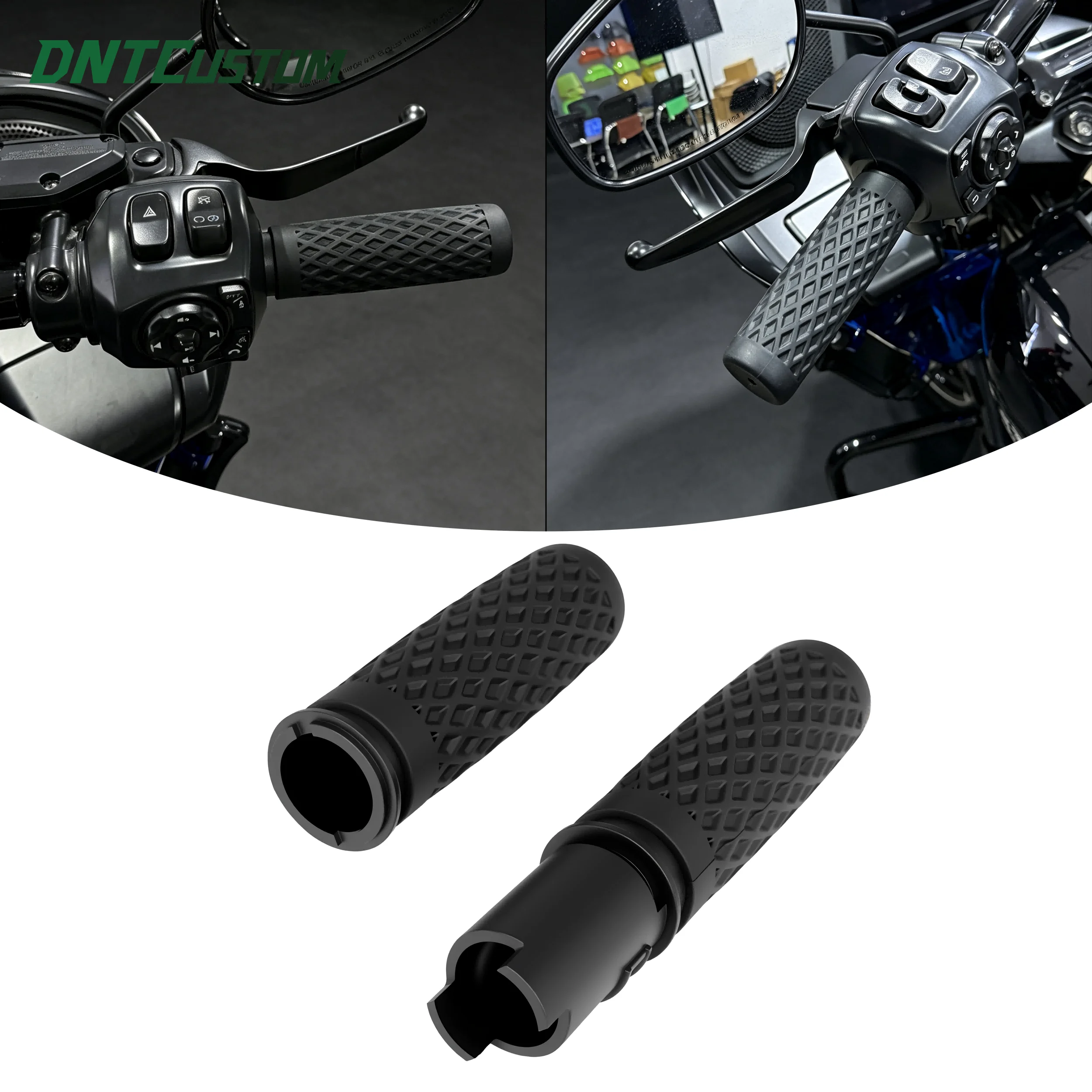 DNTCUSTOM Performance Diamond Texture Rubber Motorcycle Handle Bar Grips for Harley Throttle by Wire New Touring and Softail