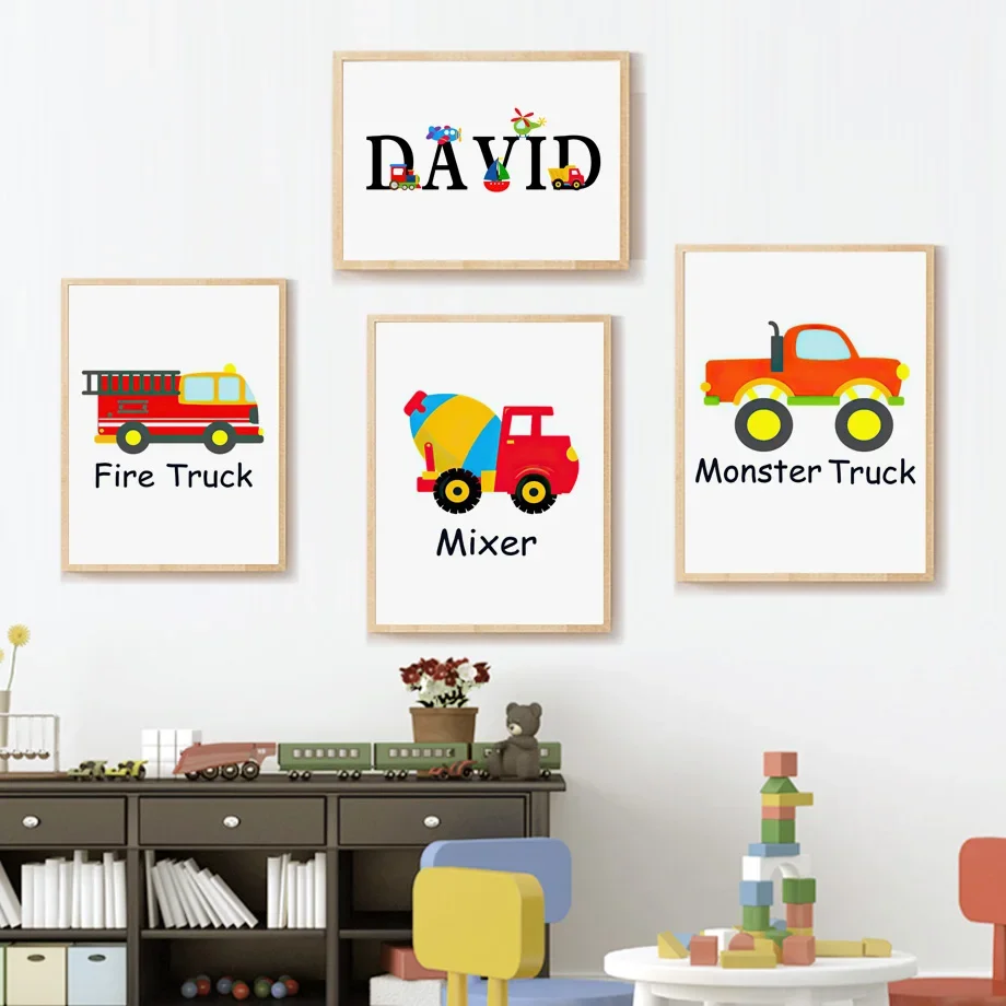 Multiple sizes 1pc frameless Canvas Painting,Cartoon Vehicle Alphabet wall Art Canvas Poster Print Tractor Train Airplane Kids N